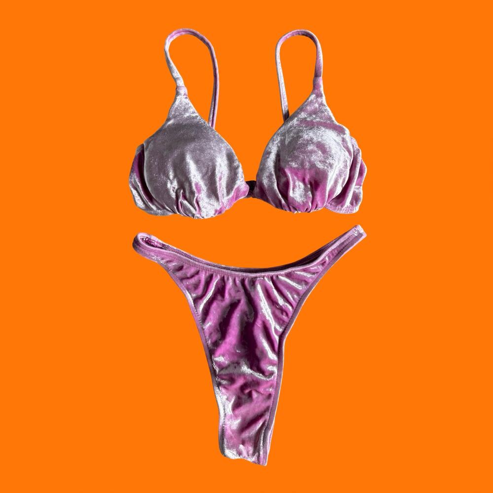 90's vintage pink crushed velvet thong bikini M California Proline